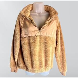 Gorpcore Tannish Brown Sherpa Fleece Pullover Sweater Jackey
